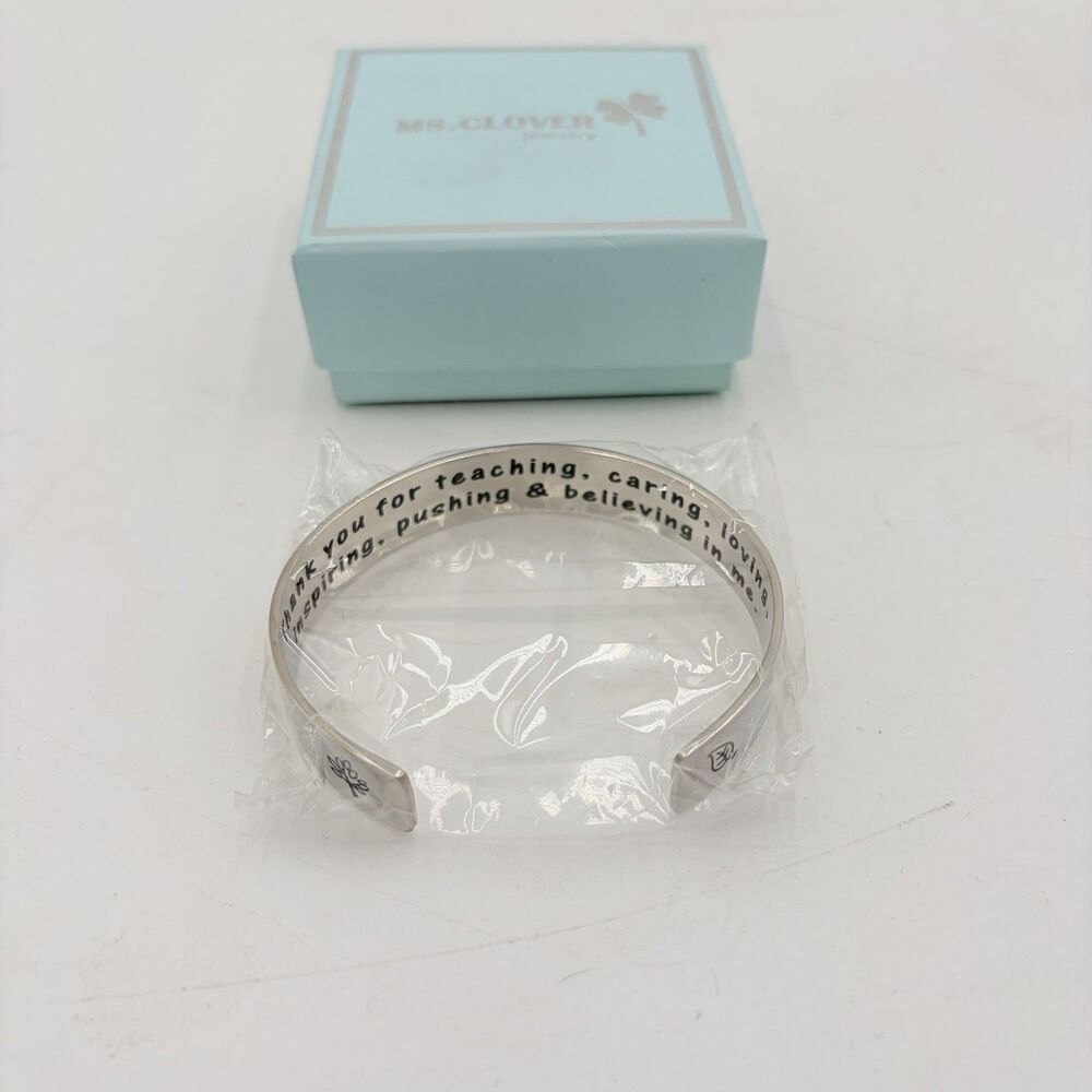 MS CLOVER Teacher Appreciation Cuff Bracelet Thank You for Teaching Gift